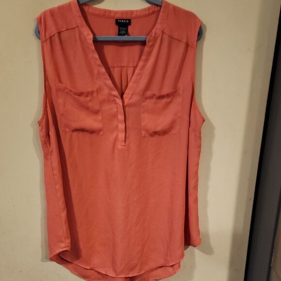Torrid Coral Colored  Sleeveless Polo Blouse - Picture 1 of 3